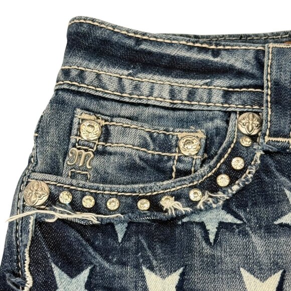 Miss Me American Flag Stars Stripes Shorts Blue Denim Cut Off Rhinestone Size 29 - Picture 2 of 12